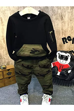 Googo Gaaga Boys Black & Khaki Pure Cotton Printed T-shirt with Trousers