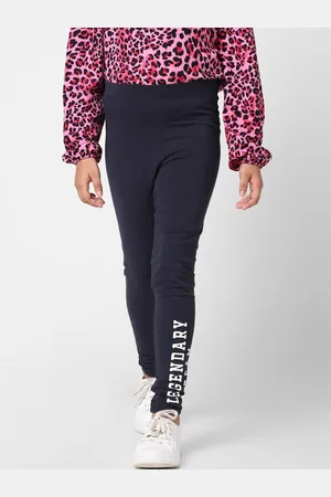 ONLY Girls Navy Blue Solid Cotton Leggings