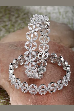karatcart Set Of 2 Silver-Plated White AD Studded Bangles