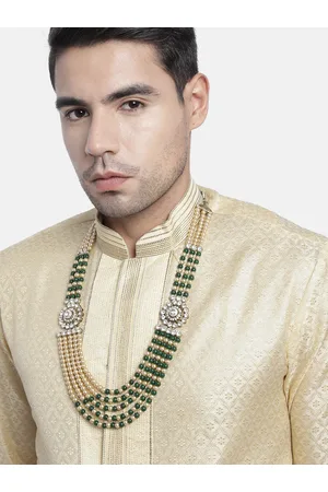 I Jewels Men Green & Gold-Toned Gold-Plated Layered Necklace