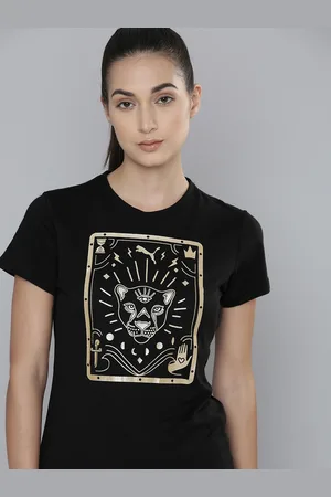 PUMA Women Black Graphic Printed Training T-shirt