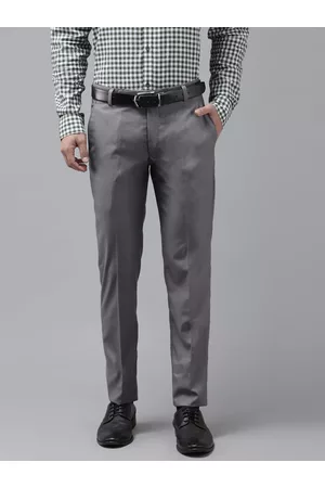 Hangup Men Grey Regular Fit Solid Formal Trousers
