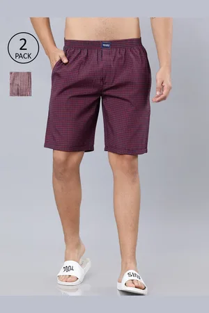 Highlander Men Pack of 2 Navy Blue & Red Checked Lounge Shorts