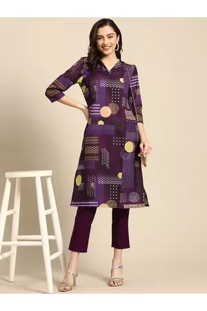 Sangria Women Purple Printed Kurta with Trousers