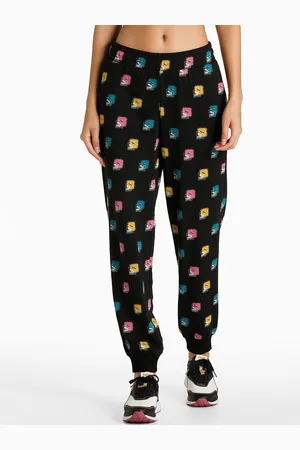 PUMA Women Black Brand Love AOP Printed Cotton Regular Fit Joggers