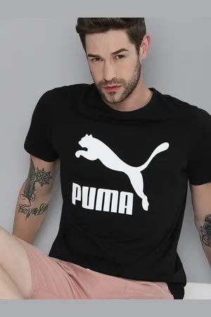 PUMA Men Black & White Brand Logo Printed T-shirt
