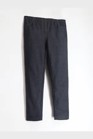 Cherry Crumble Girls Black Solid Regular Fit Cotton Jeggings