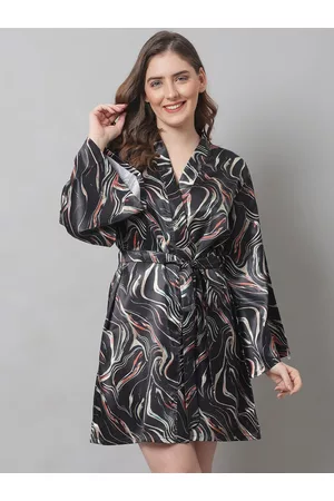 Claura Women Black Digital Printed Robe