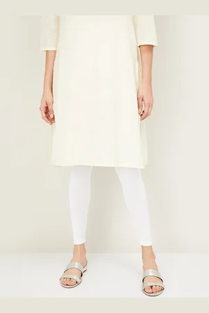 Lifestyle Women White Solid Cotton Ankle-Length Leggings