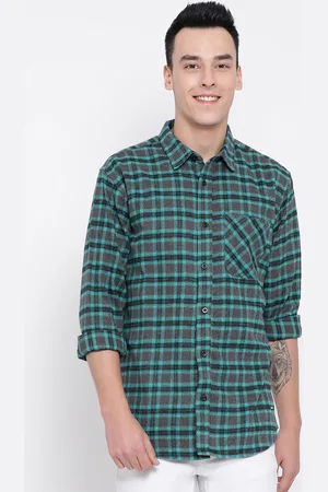 Oxolloxo Men Green & Grey Checked Oxford Casual Shirt