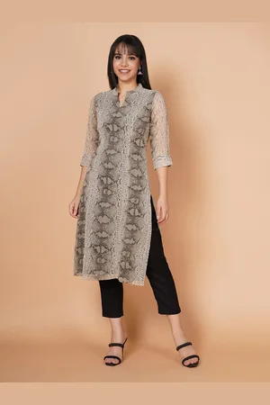 BARARA ETHNIC Mandarin Collar Printed Crepe Kurta