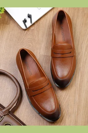 MUTAQINOTI Men Brown Solid Formal Loafers