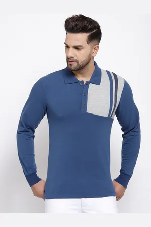 Kalt Men Blue Polo Collar T-shirt