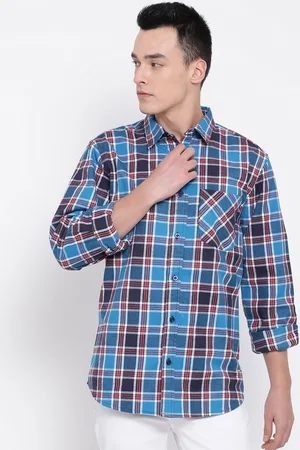 Oxolloxo Men Blue & Red Checked Oxford Casual Shirt