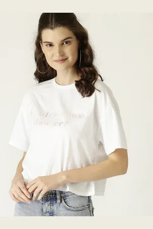 MANGO Women White Applique Detail Round Neck T-shirt