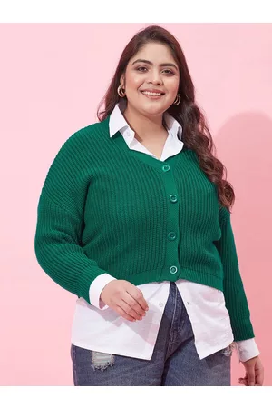 CURVY STREET Women Plus Size Ribbed Acrylic Crop Cardigan