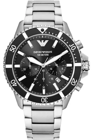 Emporio Armani Men Black Dial & Silver Toned Stainless Steel Straps Analogue Watch AR11360
