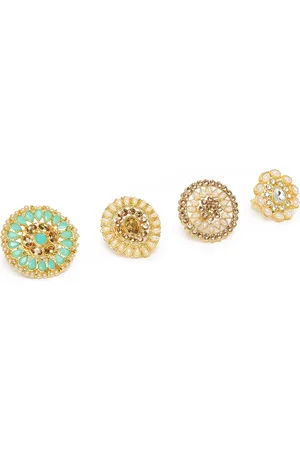Kord Store Set Of 4 Gold Plated Studded Adjustable Finger Rings