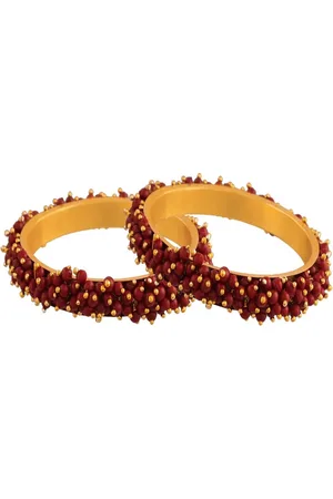 I Jewels Set Of 2 Maroon Gold-Plated Classic Bangles