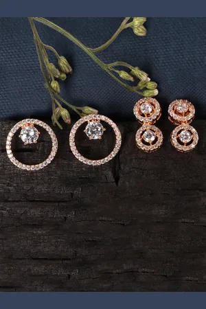 JEWELS GEHNA Set Of 2 Rose Gold Contemporary Studs Earrings