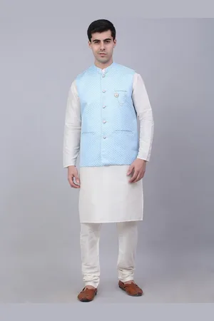 Jompers Men White Kurta with Churidar & Nehru Jacket
