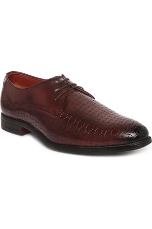 MUTAQINOTI Men Woven-Design Leather Formal Derbys