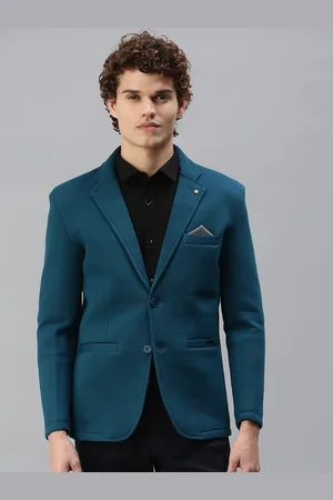 SHOWOFF Men Turquoise Blue Solid Single-Breasted Slim-Fit Blazer