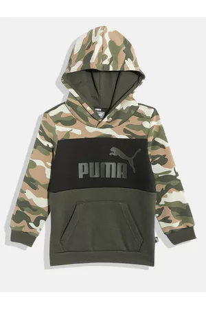 PUMA Boys Camouflage & Brand Logo Print Hooded Sweatshirt