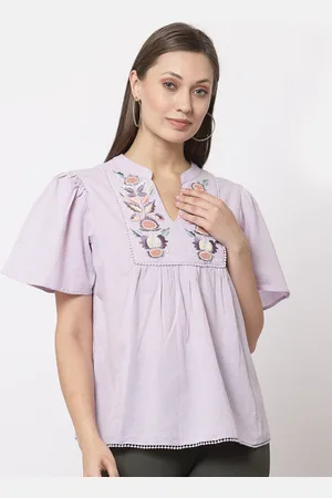 Gipsy Women Violet Mandarin Collar A-Line Top