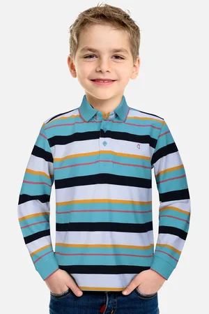 Gini and Jony Boys Blue & White Striped Polo Collar Cotton T-shirt
