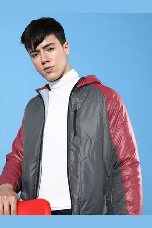 Mast & Harbour Men Steel Grey & Hot Wine Blocked Story Padded Jacket
