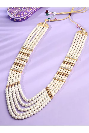 Yellow Chimes Men White Beads Multilayered Dulha Mala Haar Groom Necklace
