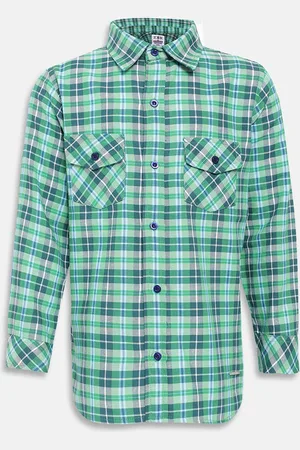 Oxolloxo Boys Green Regular Fit Checked Formal Shirt