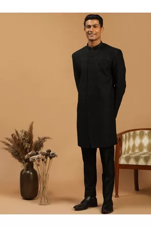 Vastramay Men Black Self-Design Indo Western Sherwani Set