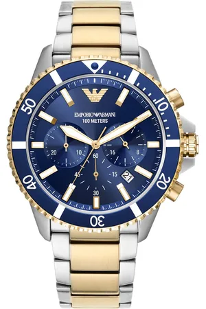 Emporio Armani Men Blue Dial & Gold-Toned Stainless Steel Straps Analogue Watch AR11362