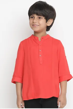 Oxolloxo Boys Red Mandarin Collar Casual Shirt
