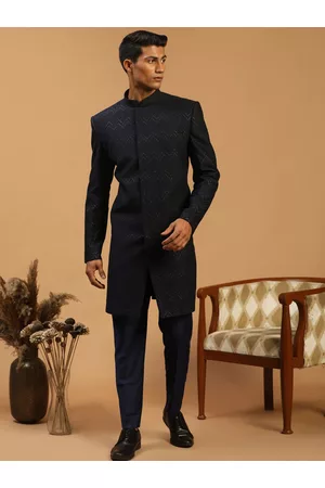 Vastramay Men Glitter Silk Blend Indo Western Sherwani Set
