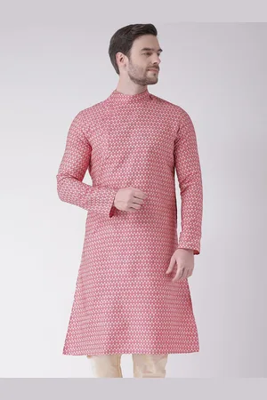 DEYANN Men Pink Woven Design Angrakha Kurta with Churidar