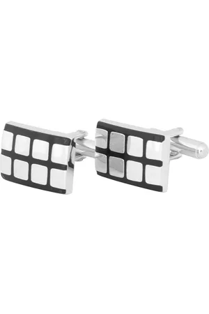 The Tie Hub Men Silver-Toned & Black Rectangle Cufflink
