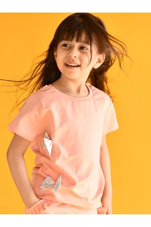 Anthrilo Girls Peach-Coloured Cotton ????T-shirt