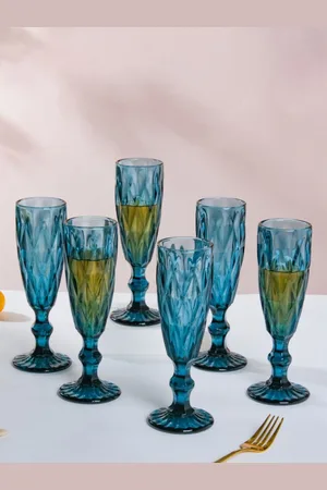 Nestasia Blue Set Of 6 Textured Crystal Champagne Glass 150 ml