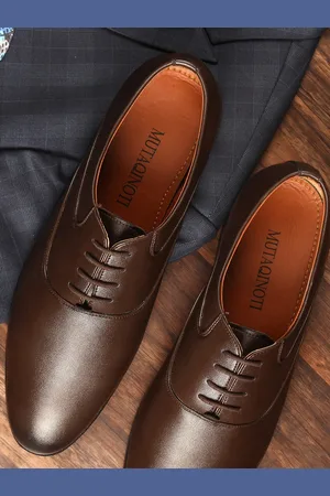 MUTAQINOTI Men Textured Formal Oxfords Shoes
