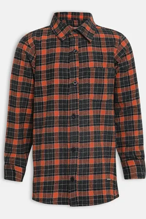 Oxolloxo Boys Orange Regular Fit Checked Casual Shirt