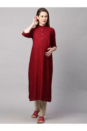 MomToBe Women Maroon Solid Maternity Nursing Kurta
