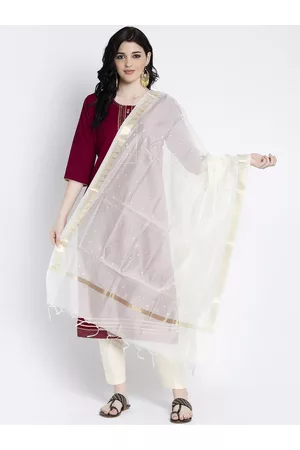 Clora Creation Women Off White & Gold-Coloured Printed Dupatta