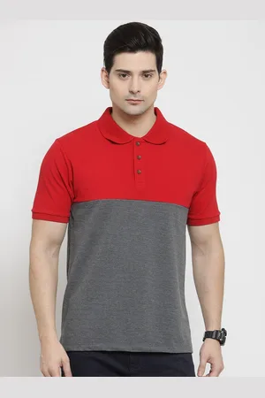 Kalt Men Red & Grey Colourblocked Polo Collar T-shirt