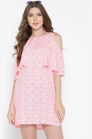 Sera Women Pink & White Printed A-Line Dress