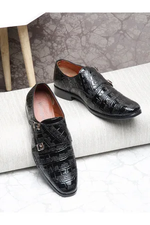 MUTAQINOTI Men Textured Leather Formal Monk Shoes