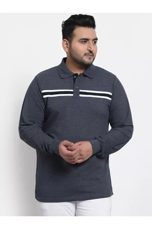 Kalt Men Navy Blue & White Striped Polo Collar T-shirt