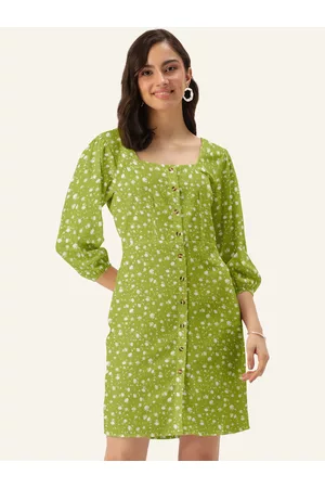 DressBerry Women Green Square Neck Floral Sheath Dress